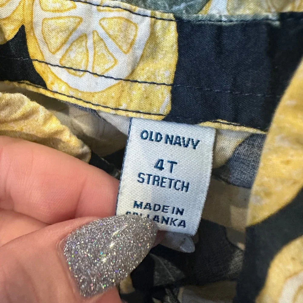 Old Navy Kids 4T Lemon Print Short Sleeve Button Down‎ Shirt Navy Blue Yellow